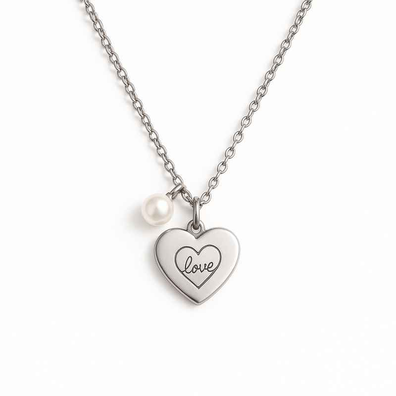 Dainty Romantic Pearl Heart Necklace Personalized Stainless Steel Charm Engraved Love Heart Necklace 2 Dainty Romantic Pearl Heart Necklace Personalized Stainless Steel Charm Engraved Love Heart Necklace