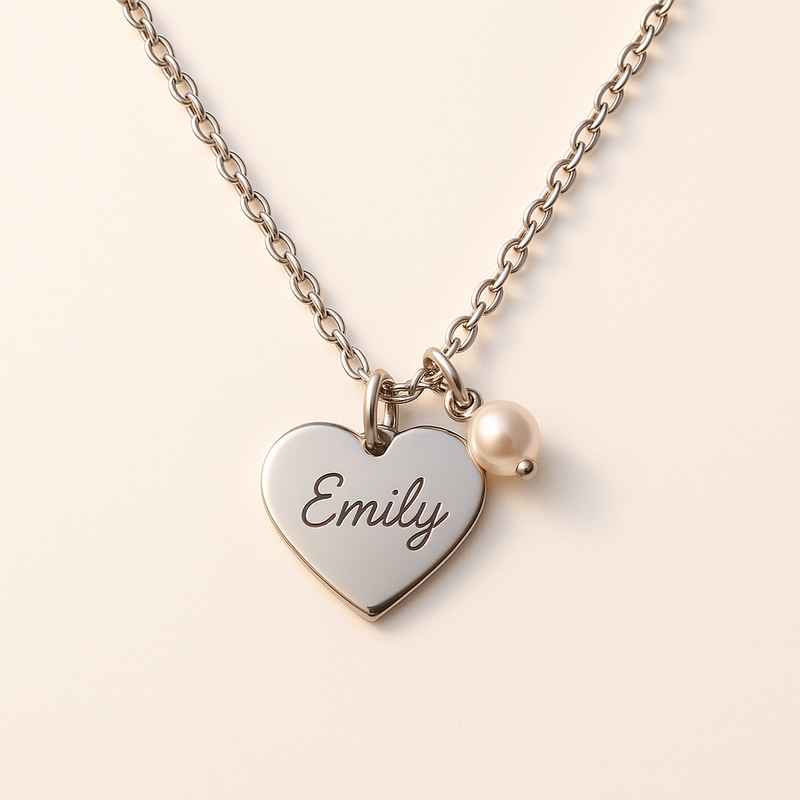 Dainty Romantic Charm Necklace with Personalized Engraving Heart and Stainless Steel Pearl Love Necklace 2 Dainty Romantic Charm Necklace with Personalized Engraving Heart and Stainless Steel Pearl Love Necklace