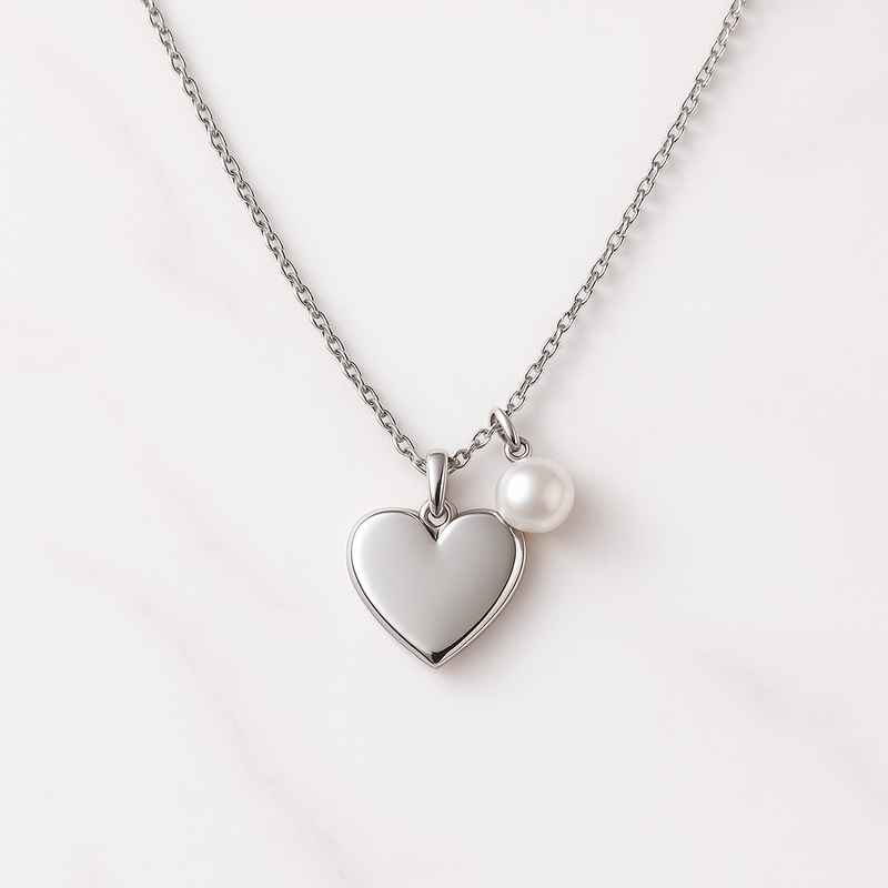 Dainty Romantic Heart Necklace with Personalized Pearl Charm Pendant 1 Dainty Romantic Heart Necklace with Personalized Pearl Charm Pendant