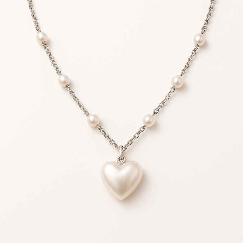 Dainty Romantic Pearl Heart Necklace - Personalized Stainless Steel Love Charm Necklace 1 Dainty Romantic Pearl Heart Necklace - Personalized Stainless Steel Love Charm Necklace