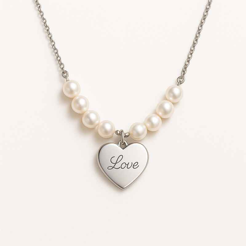 Dainty Romantic Pearl Heart Necklace Personalized Stainless Steel Charm Engraved Love Heart Necklace 1 Dainty Romantic Pearl Heart Necklace Personalized Stainless Steel Charm Engraved Love Heart Necklace