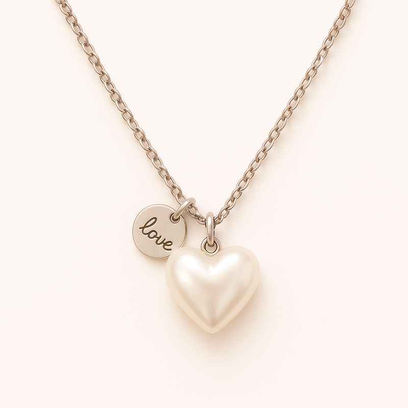 Dainty Romantic Personalized Pearl Heart Necklace Stainless Steel Engraved Love Heart Charm Necklace 1 Dainty Romantic Personalized Pearl Heart Necklace Stainless Steel Engraved Love Heart Charm Necklace
