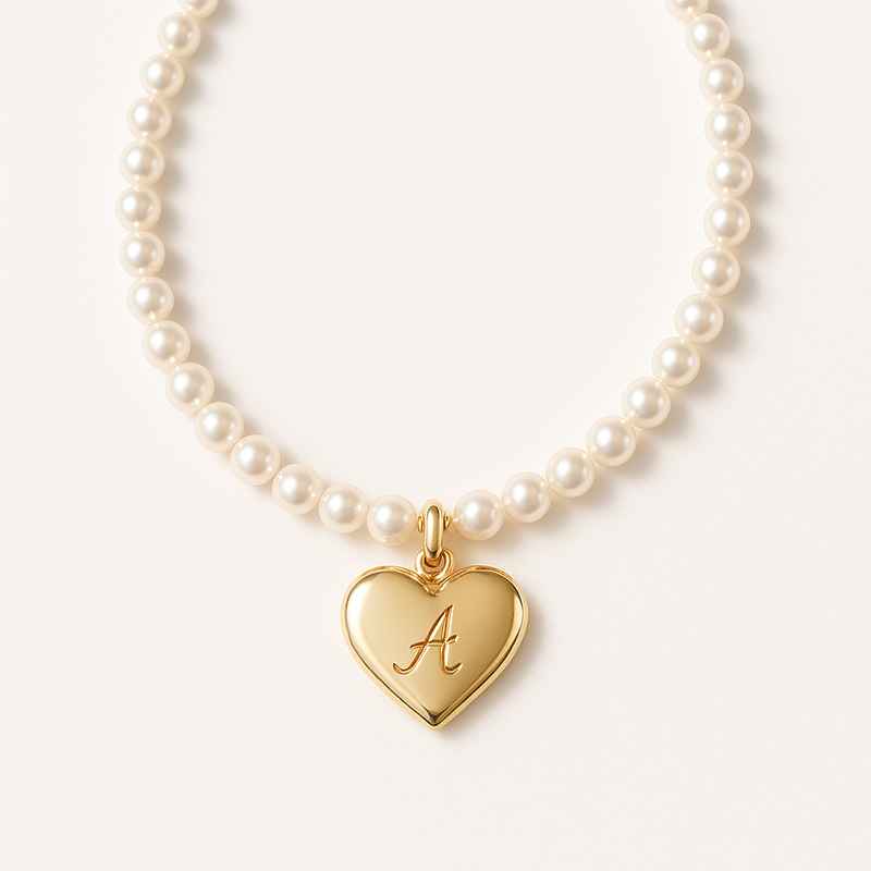 Dainty Romantic Pearl Heart Charm Necklace, Personalized Love Heart Pendant 1 Dainty Romantic Pearl Heart Charm Necklace, Personalized Love Heart Pendant