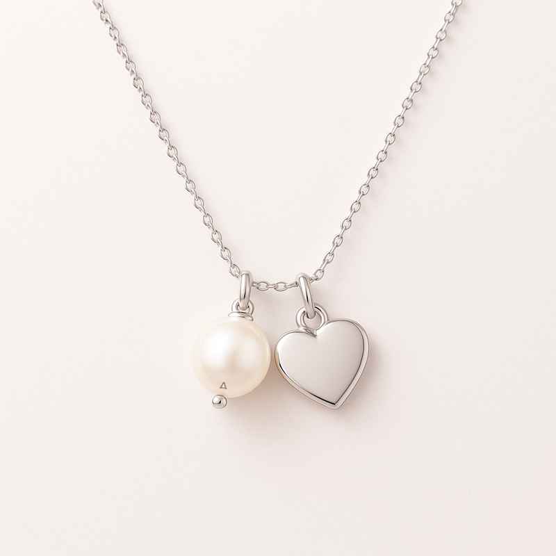 Dainty Heart Charm Necklace with Personalized Pearl Love Accent 1 Dainty Heart Charm Necklace with Personalized Pearl Love Accent