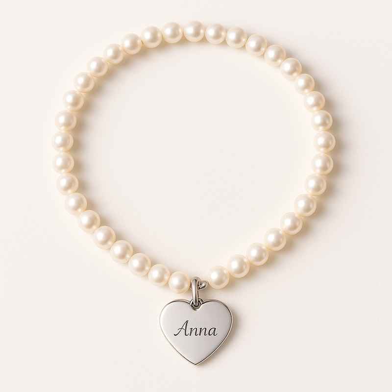 Dainty Romantic Pearl Necklace with Personalized Engraving Heart Charm 1 Dainty Romantic Pearl Necklace with Personalized Engraving Heart Charm