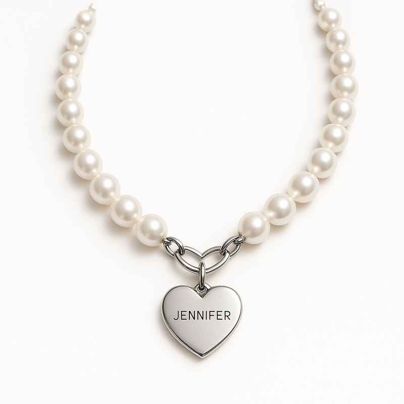Dainty Romantic Pearl Necklace with Personalized Engraving Heart Charm and Stainless Steel Love Heart Pendant 1 Dainty Romantic Pearl Necklace with Personalized Engraving Heart Charm and Stainless Steel Love Heart Pendant