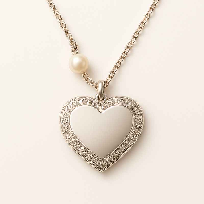 Dainty Romantic Heart Necklace with Personalized Engraving & Pearl 1 Dainty Romantic Heart Necklace with Personalized Engraving & Pearl