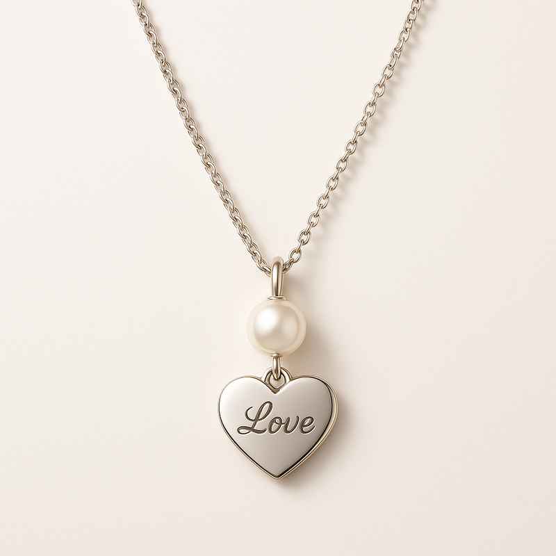 Dainty Romantic Charm Necklace with Personalized Engraving Pearl and Stainless Steel Love Heart Pendant 1 Dainty Romantic Charm Necklace with Personalized Engraving Pearl and Stainless Steel Love Heart Pendant