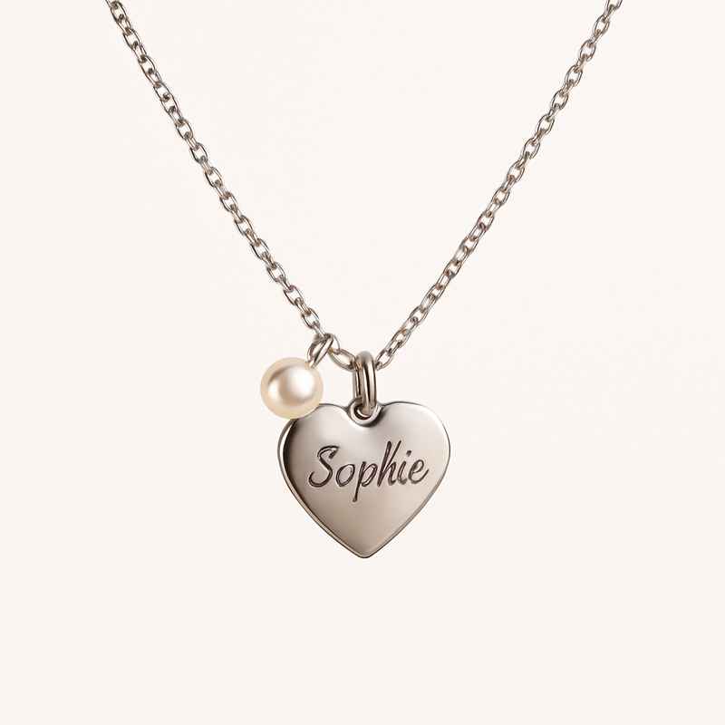 Dainty Romantic Charm Necklace - Personalized Stainless Steel Heart & Engraved Pearl Love Necklace 1 Dainty Romantic Charm Necklace - Personalized Stainless Steel Heart & Engraved Pearl Love Necklace