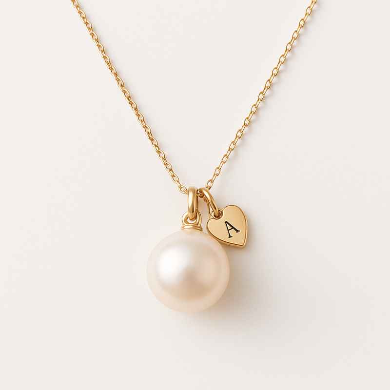 Dainty Heart Charm Necklace with Personalized Pearl Love Detail