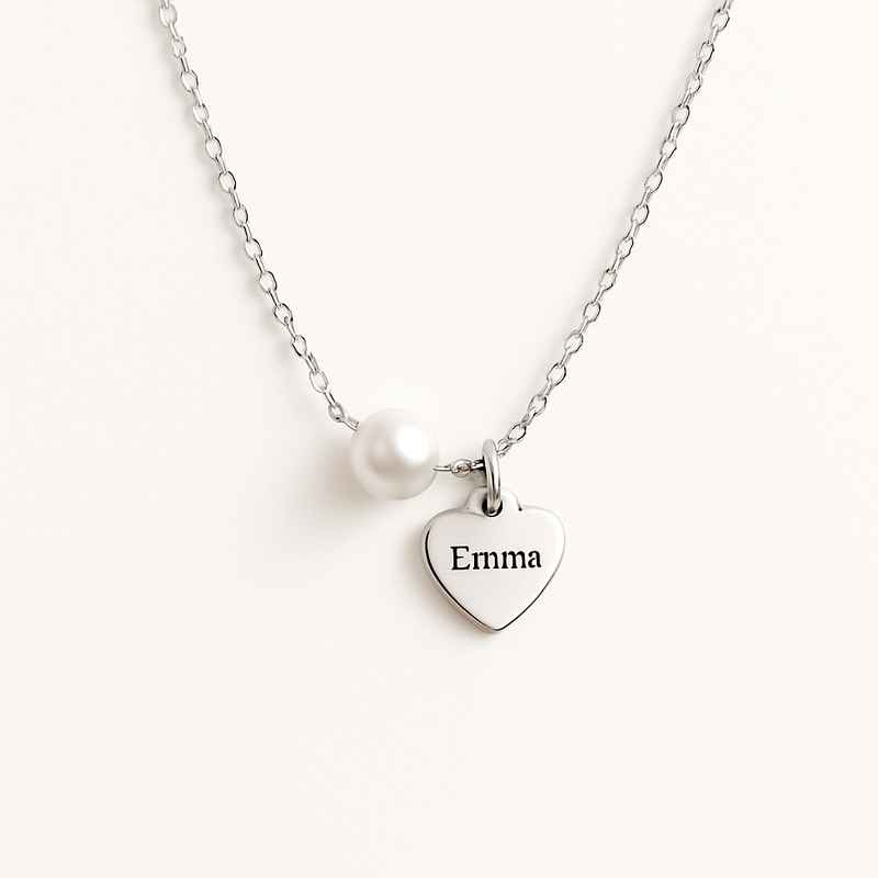 Dainty Heart Charm Necklace Personalized Pearl Love Necklace