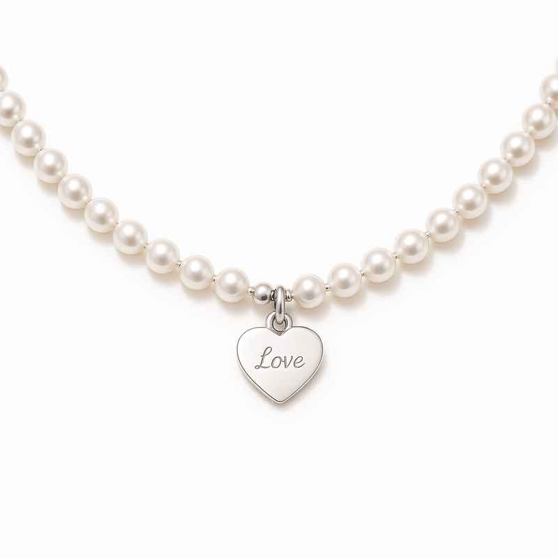 Dainty Romantic Pearl Necklace with Personalized Engraving Heart & Stainless Steel Love Charm