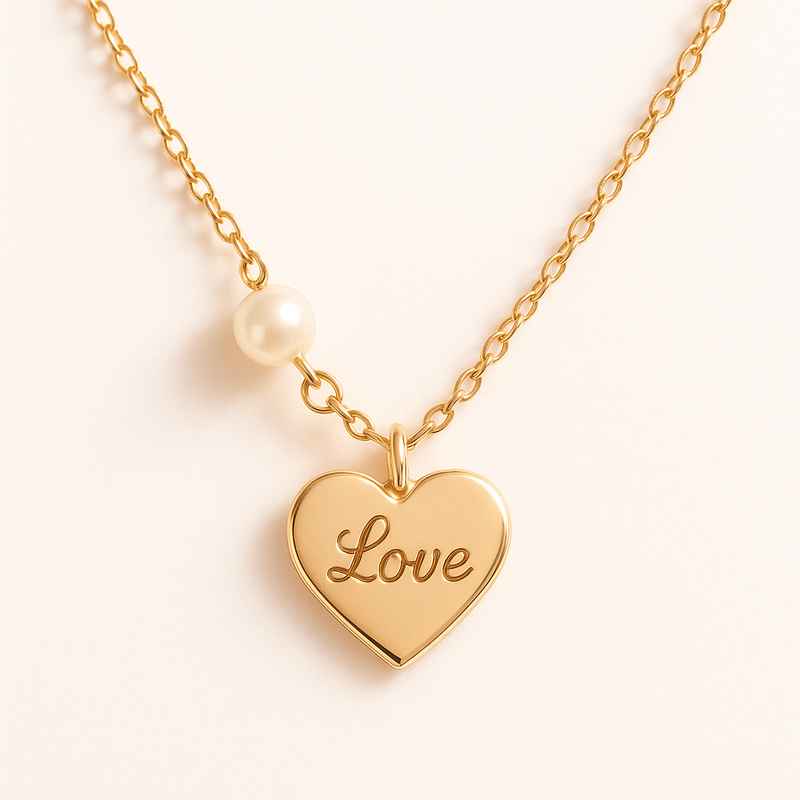 Dainty Romantic Heart Charm Necklace Personalized Pearl Love Necklace