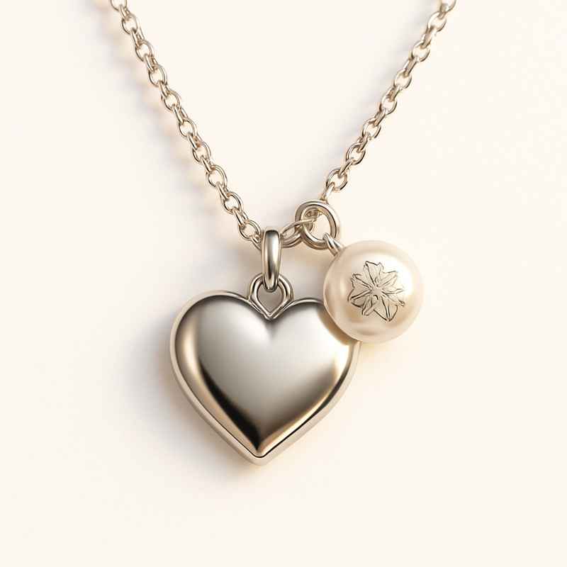 Dainty Romantic Charm Necklace Personalized Stainless Steel Heart Necklace Engraved Pearl Love Necklace