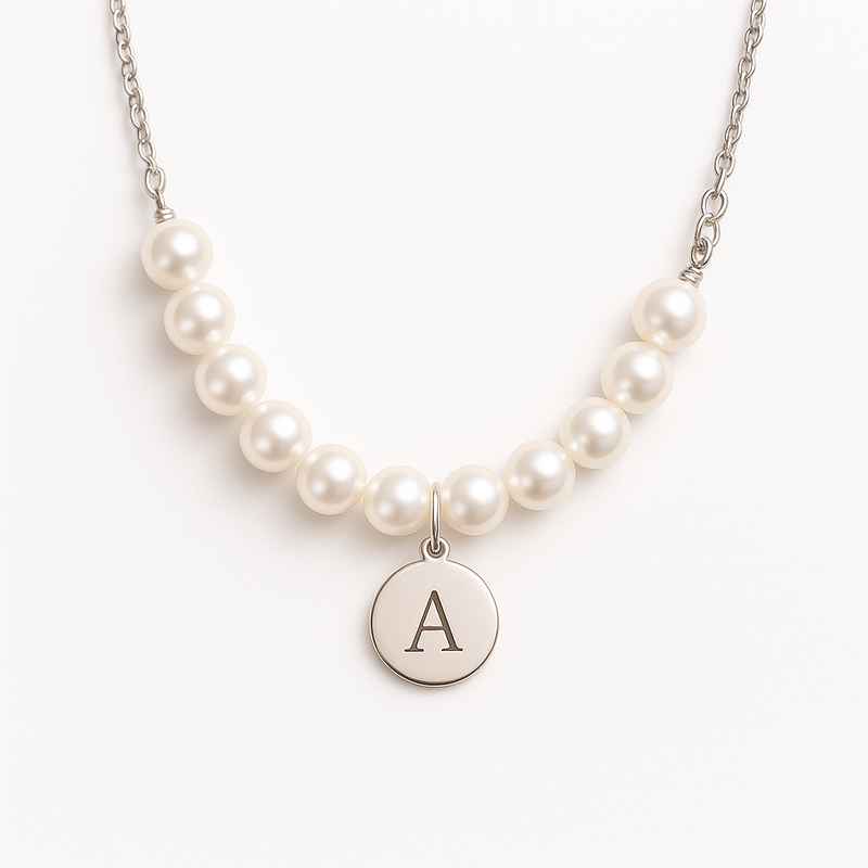 Dainty Romantic Pearl Necklace with Personalized Stainless Steel Charm