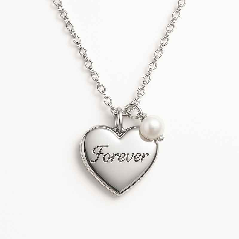 Dainty Romantic Heart Necklace Personalized Pearl Charm Stainless Steel Engraved Love Necklace