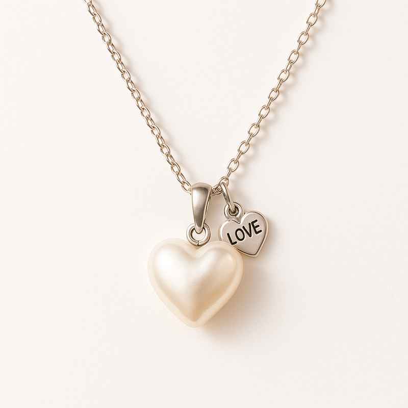Dainty Romantic Pearl Heart Necklace Personalized Stainless Steel Love Charm