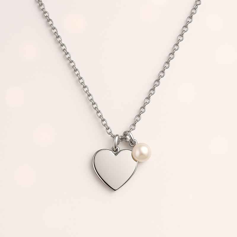 Dainty Romantic Heart Necklace with Personalized Pearl Charm Pendant