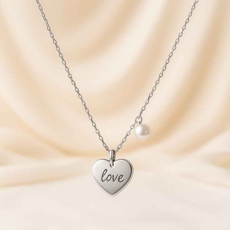 Dainty Romantic Charm Necklace Personalized Engraving Pearl Stainless Steel Love Heart Necklace