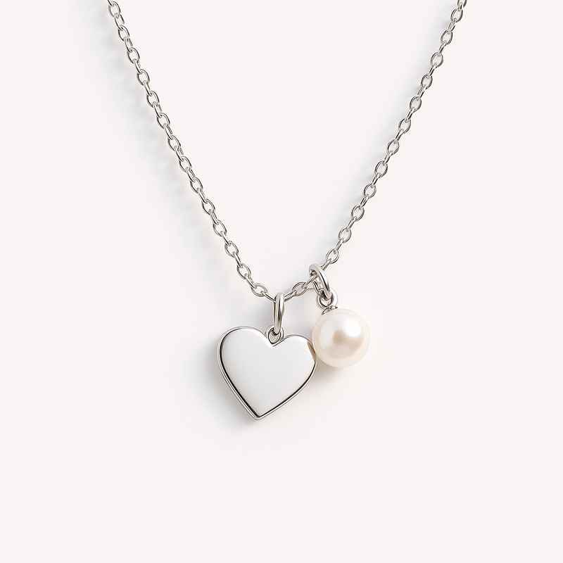 Dainty Stainless Steel Heart Necklace with Personalized Pearl Charm