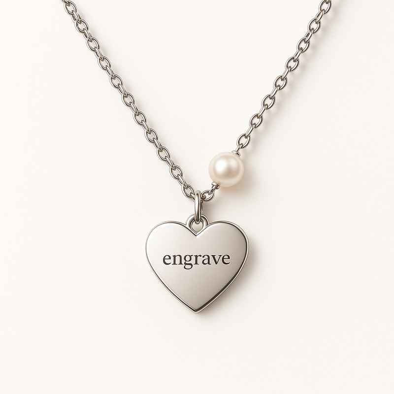 Dainty Romantic Heart Charm Necklace with Personalized Engraving Pearl Pendant