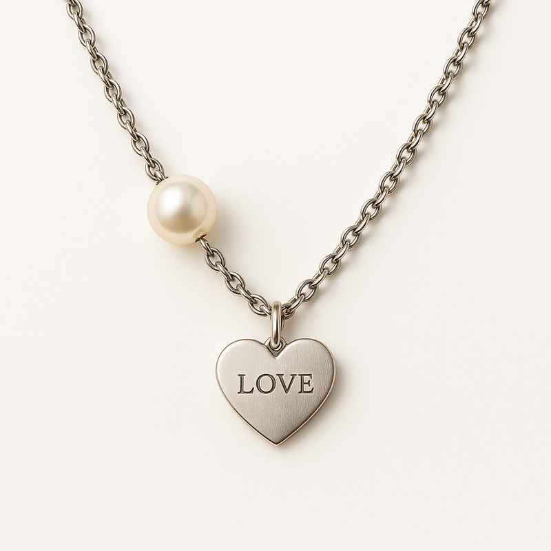 Dainty Pearl Heart Necklace - Personalized Stainless Steel Charm Necklace