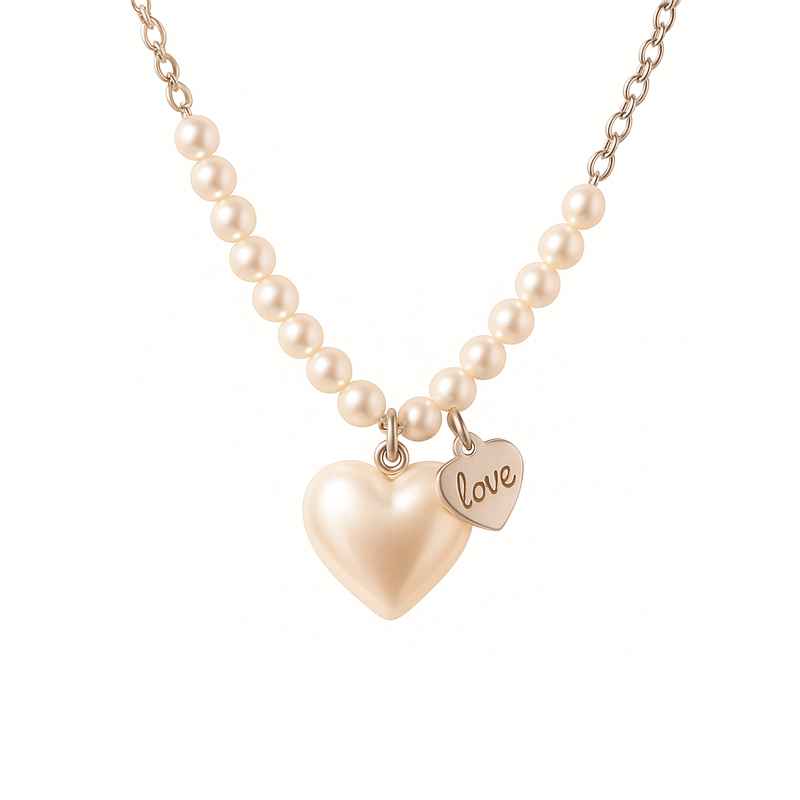 Dainty Romantic Personalized Pearl Heart Necklace - Engraved Love Charm