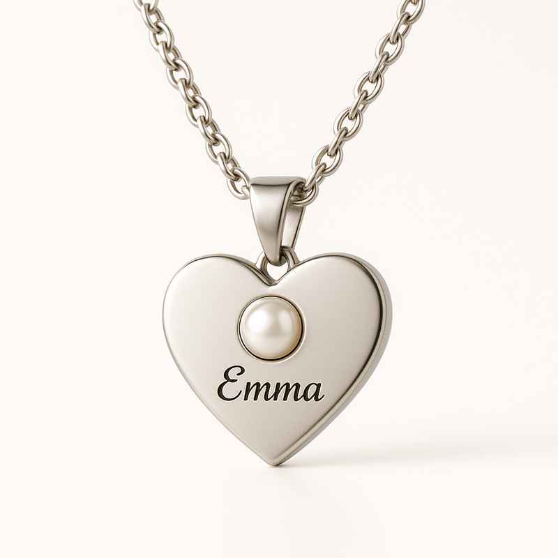 Dainty Personalized Charm Necklace - Romantic Stainless Steel Heart Necklace & Engraved Pearl Love Necklace
