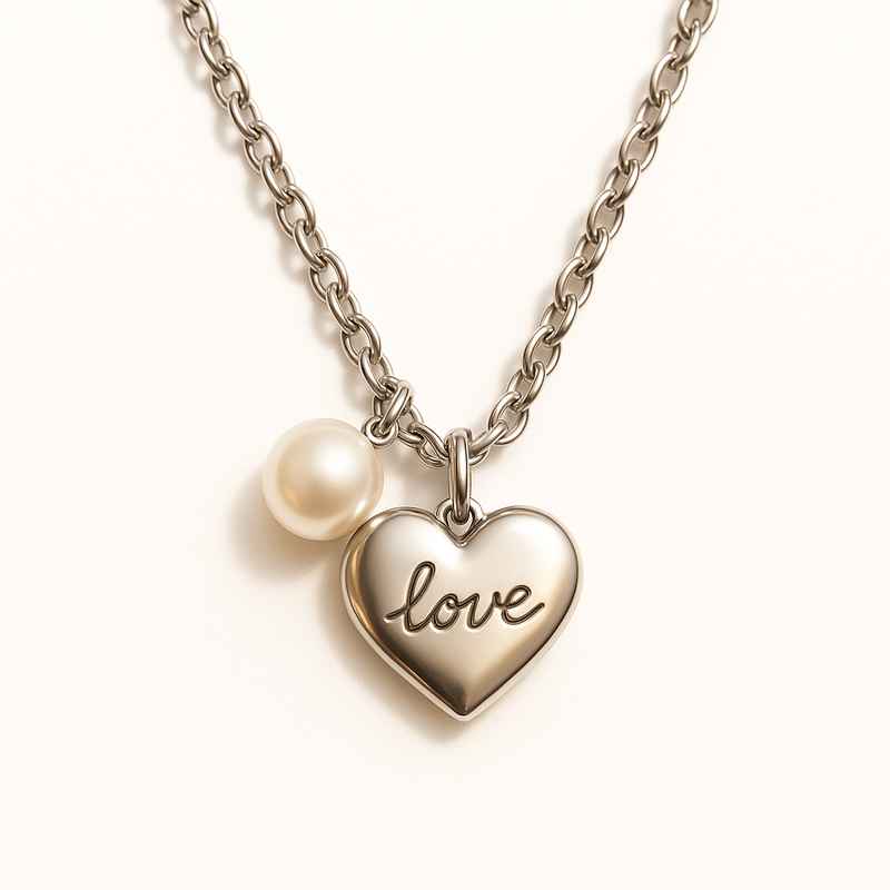 Dainty Romantic Heart Charm Necklace with Personalized Pearl Pendant