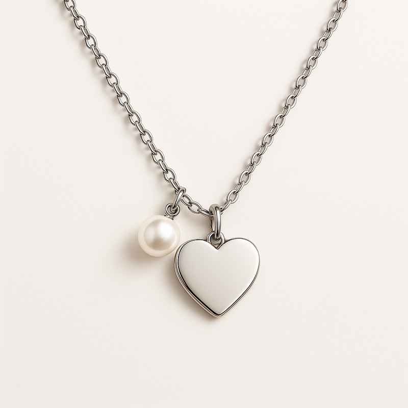 Dainty Romantic Heart Charm Necklace with Personalized Engraving Pearl Necklace