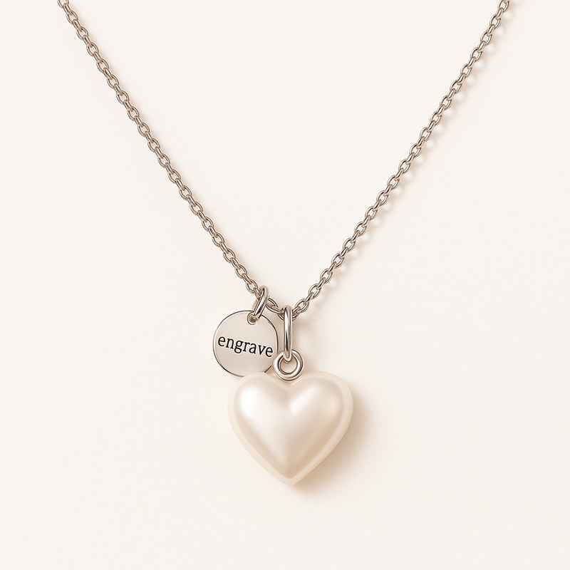 Dainty Romantic Necklace with Personalized Engraving Charm & Pearl Heart