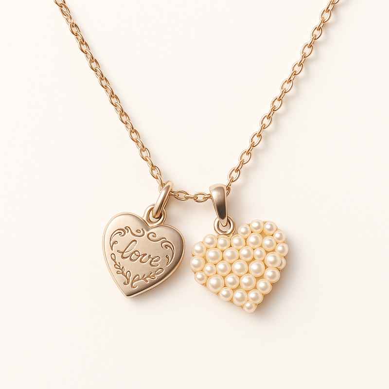 Dainty Romantic Heart Charm Necklace Personalized Stainless Steel Love Necklace Engraved Pearl Heart Pendant Necklace