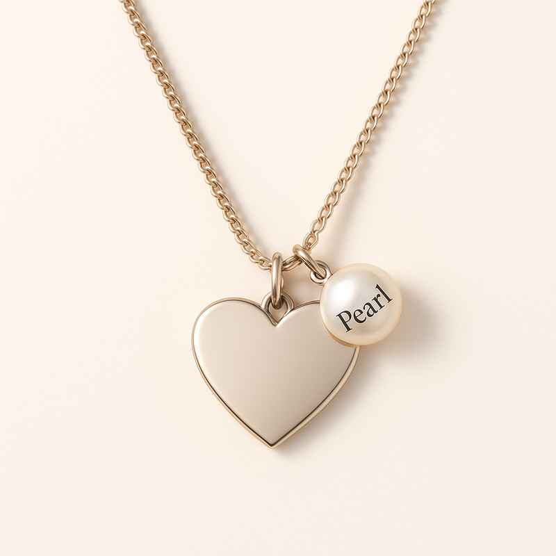 Dainty Romantic Heart Necklace | Personalized Stainless Steel Charm Necklace with Engraved Pearl Love