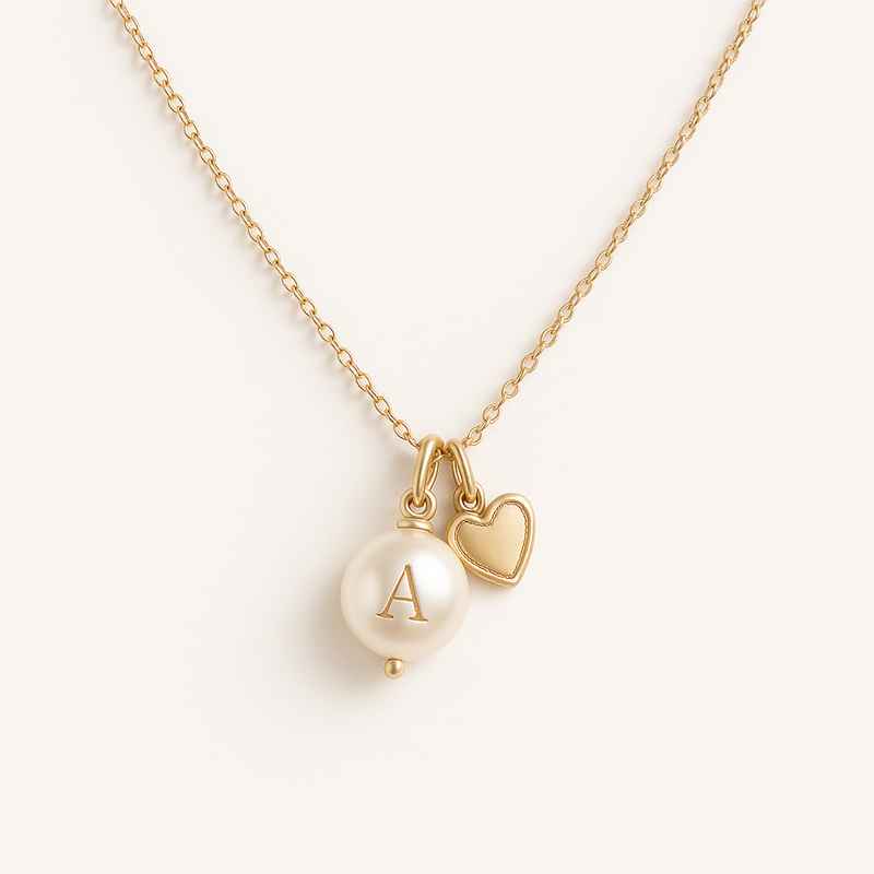 Dainty Heart Charm Necklace Personalized Pearl Love Engraving Gift