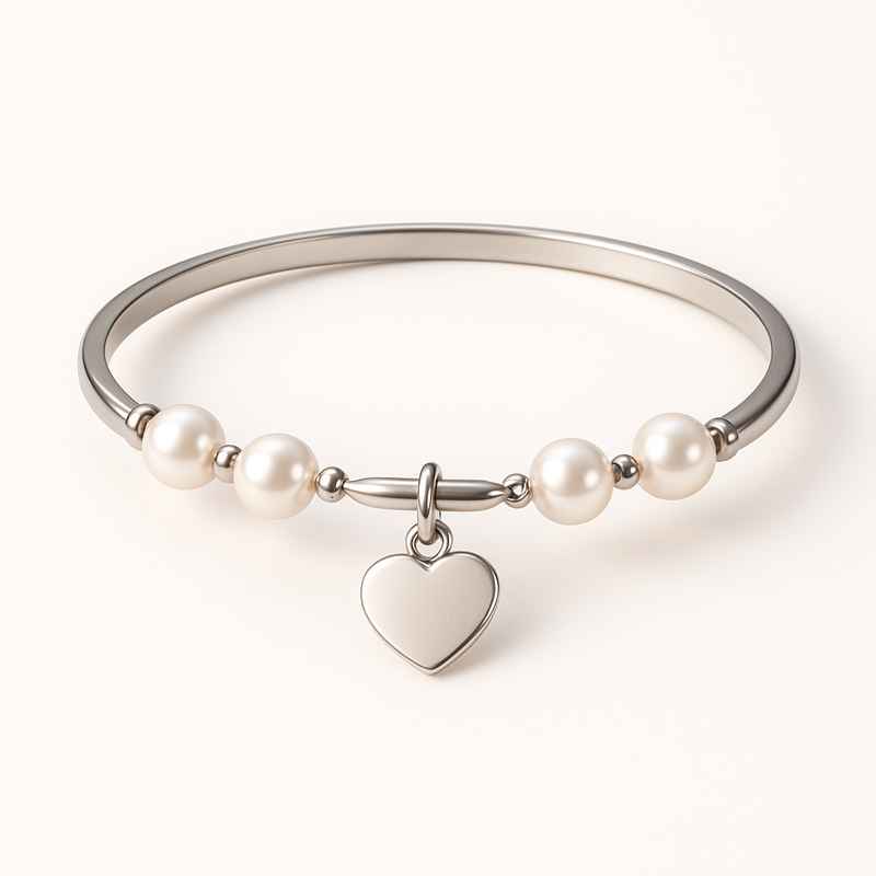 Dainty Romantic Bracelet Personalized Pearl Heart Bracelet Stainless Steel Love Charm Bracelet 2 Dainty Romantic Bracelet Personalized Pearl Heart Bracelet Stainless Steel Love Charm Bracelet
