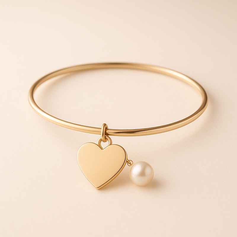 Dainty Personalized Heart Bracelet with Romantic Pearl Charm 2 Dainty Personalized Heart Bracelet with Romantic Pearl Charm