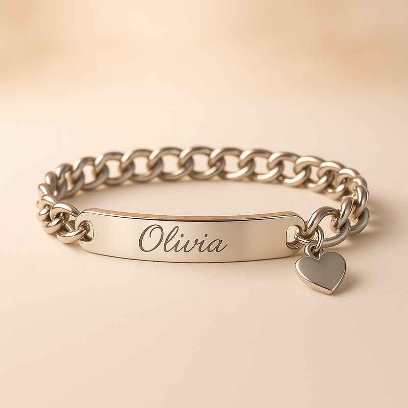 Dainty Romantic Bracelet with Personalized Engraving & Love Heart Charm 2 Dainty Romantic Bracelet with Personalized Engraving & Love Heart Charm