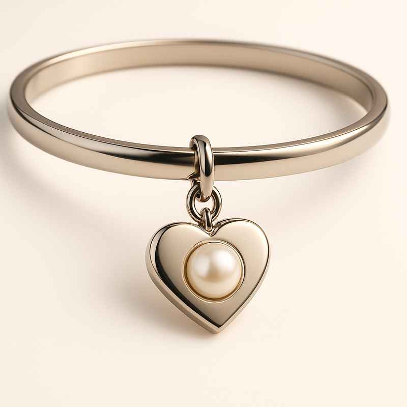 Dainty Romantic Personalized Heart Charm Bracelet with Pearl Love 2 Dainty Romantic Personalized Heart Charm Bracelet with Pearl Love