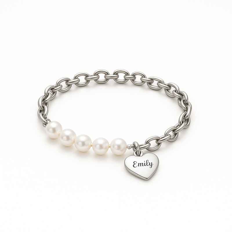Dainty Stainless Steel Heart Charm Bracelet Personalized Pearl Love Bracelet Romantic Engraved Charm Bracelet 1 Dainty Stainless Steel Heart Charm Bracelet Personalized Pearl Love Bracelet Romantic Engraved Charm Bracelet