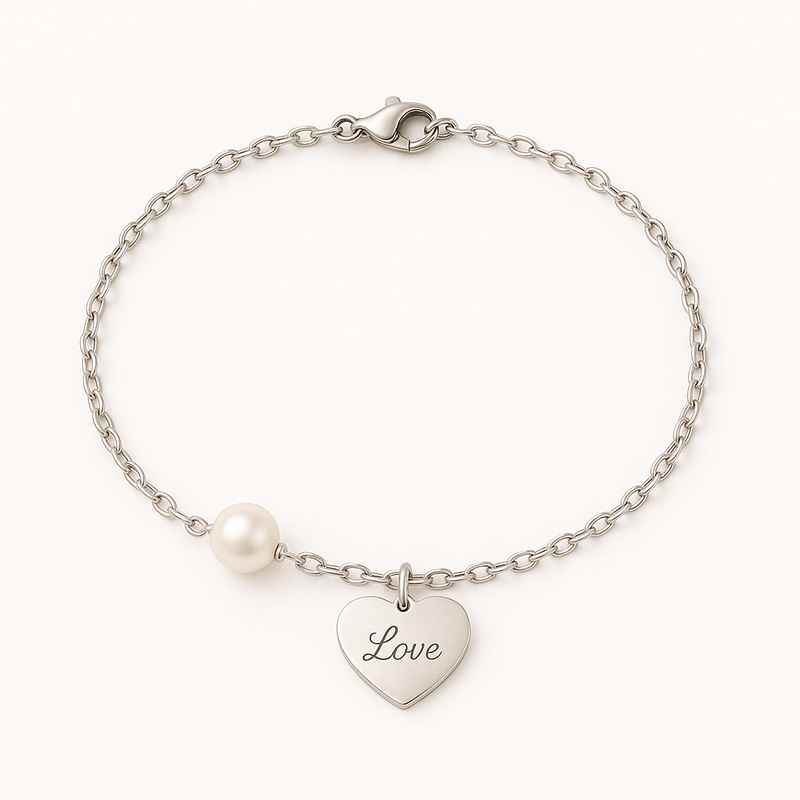 Dainty Romantic Heart Charm Bracelet Personalized Stainless Steel Pearl Bracelet Engraved Love Heart Bracelet 1 Dainty Romantic Heart Charm Bracelet Personalized Stainless Steel Pearl Bracelet Engraved Love Heart Bracelet