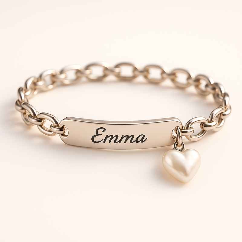 Dainty Romantic Charm Bracelet | Personalized Stainless Steel Love Bracelet | Engraved Pearl Heart Bracelet 1 Dainty Romantic Charm Bracelet | Personalized Stainless Steel Love Bracelet | Engraved Pearl Heart Bracelet