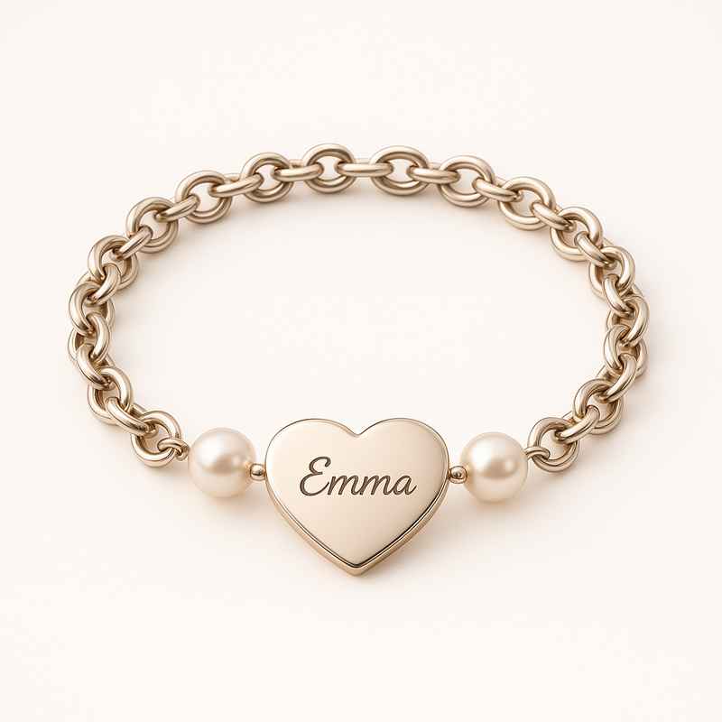 Dainty Heart Charm Bracelet | Personalized Stainless Steel & Romantic Pearl Engraved Bracelet 2 Dainty Heart Charm Bracelet | Personalized Stainless Steel & Romantic Pearl Engraved Bracelet