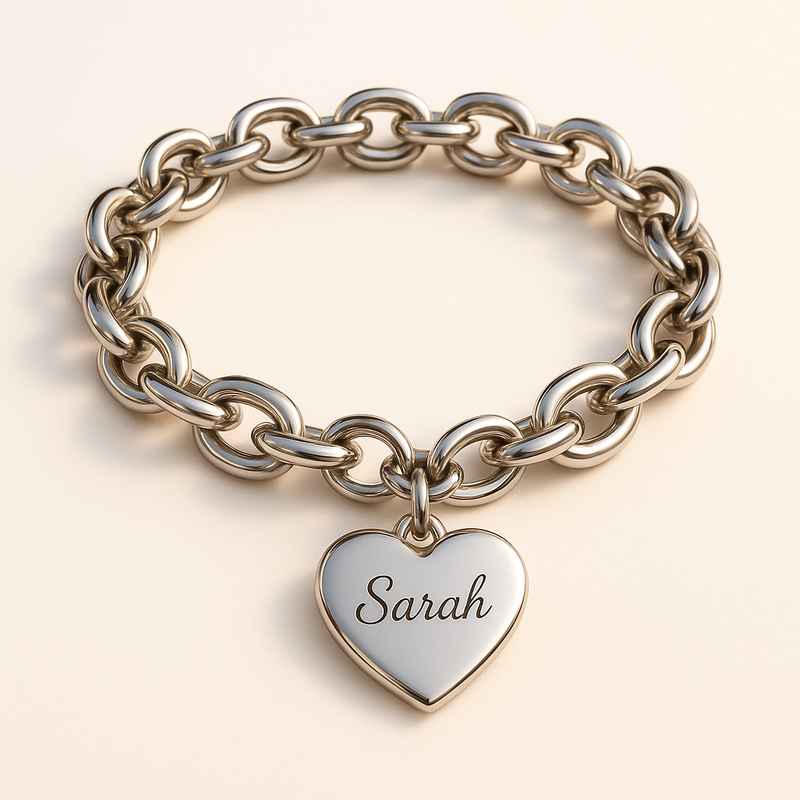Dainty Romantic Bracelet with Personalized Engraving Charm and Stainless Steel Heart