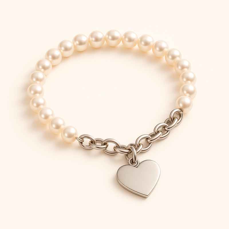 Dainty Romantic Pearl Charm Bracelet & Personalized Stainless Steel Heart Bracelet