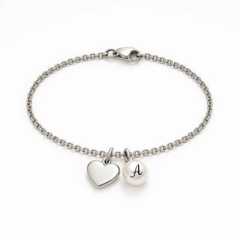Dainty Heart Charm Bracelet - Personalized Pearl Charm Stainless Steel Love Bracelet 1 Dainty Heart Charm Bracelet - Personalized Pearl Charm Stainless Steel Love Bracelet