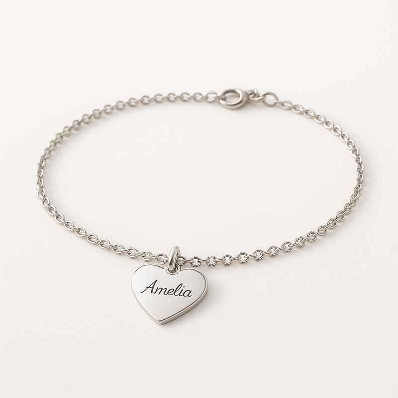 Dainty Romantic Bracelet with Personalized Engraving Charm & Love Heart