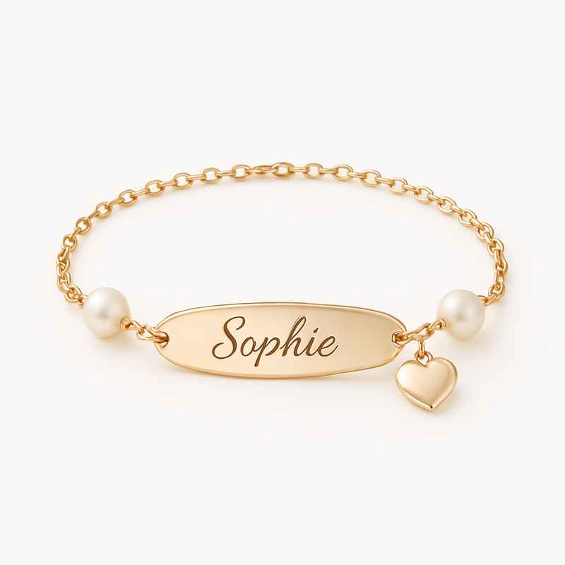 Dainty Romantic Charm Bracelet with Personalized Engraving Pearl and Love Heart