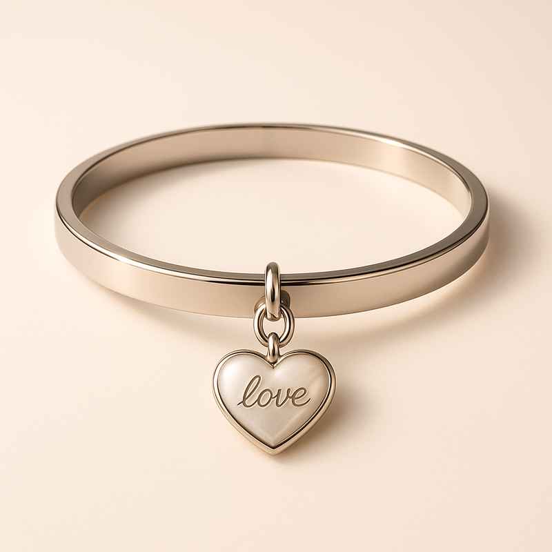 Dainty Stainless Steel Charm Bracelet, Personalized Love Heart & Romantic Pearl Engraving Bracelet