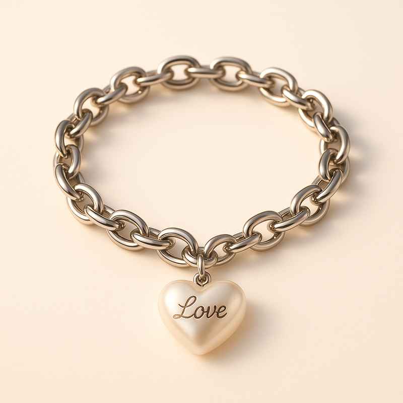 Dainty Romantic Charm Bracelet Personalized Pearl Love Heart Stainless Steel Engraved Bracelet