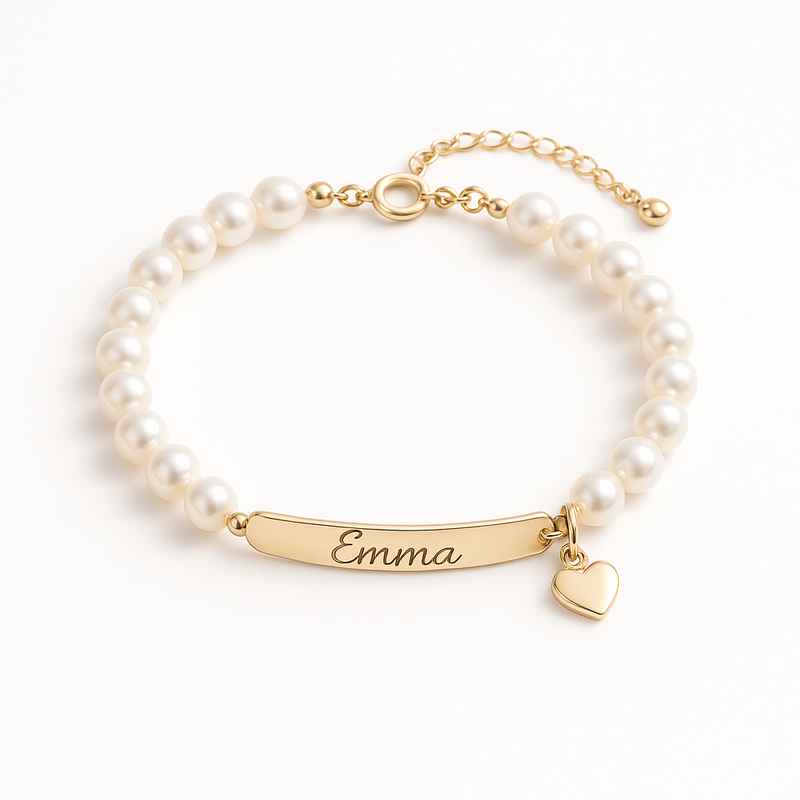 Dainty Romantic Charm Bracelet Personalized Engraving Pearl Bracelet